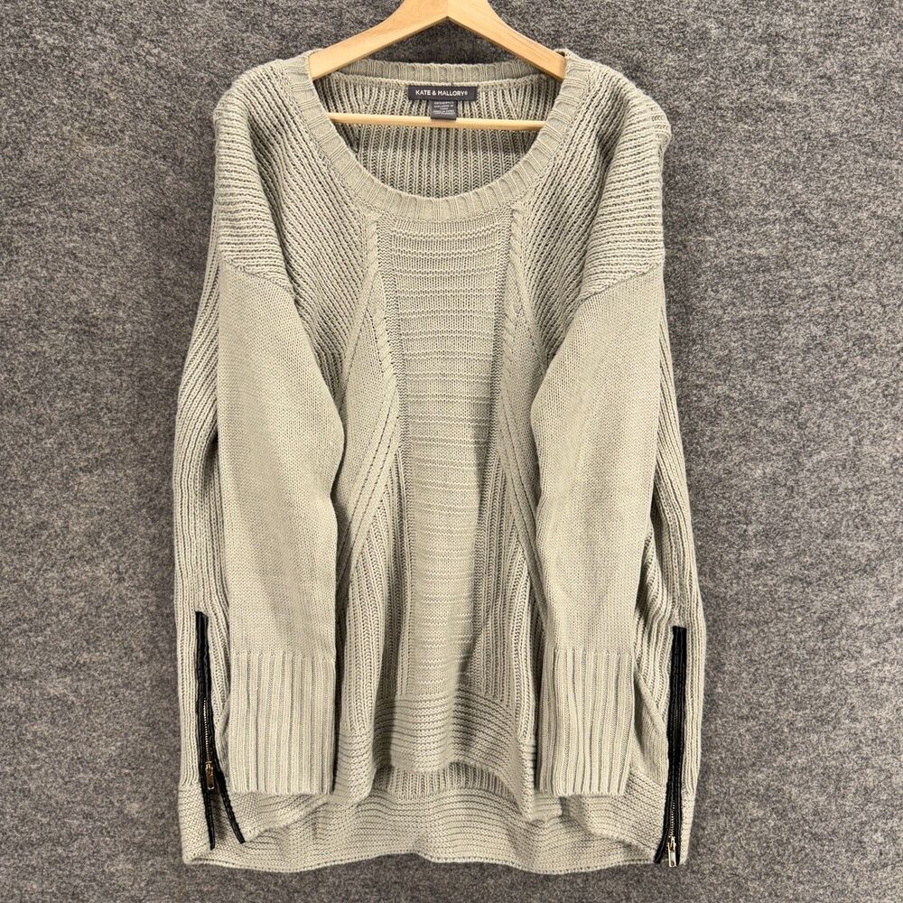Kate & Mallory Sweater Pullover Women M Medium Gray Knit Long Sleeve Acrylic